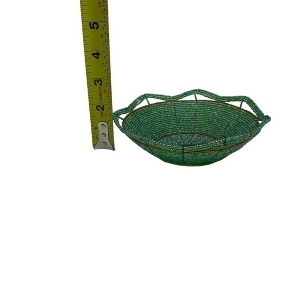 Maasai Beaded Basket Green Iridescent Hand Woven